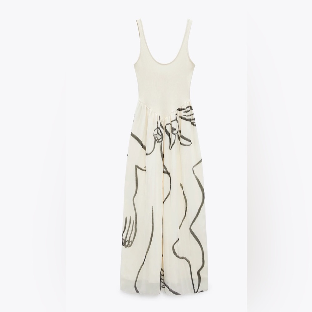 Zara Dina Cream and Black Artistic Dress